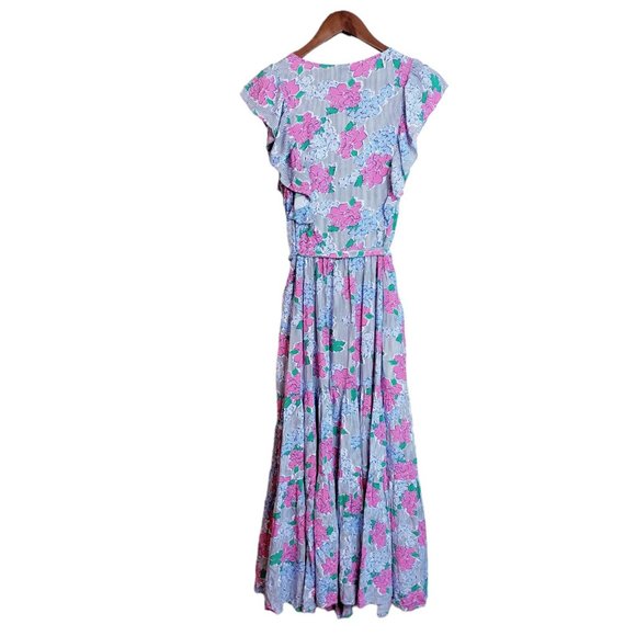 Crown & Ivy Womens Maxi Dress Size 10 Multicolor Floral Ruffle Sleeve V Neck NEW - Picture 5 of 16
